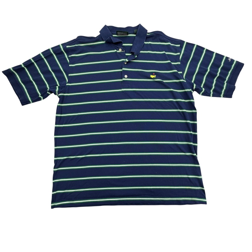 Masters Collection Polo Shirt Mens XL Blue Striped Cotton Augusta Golf Logo
